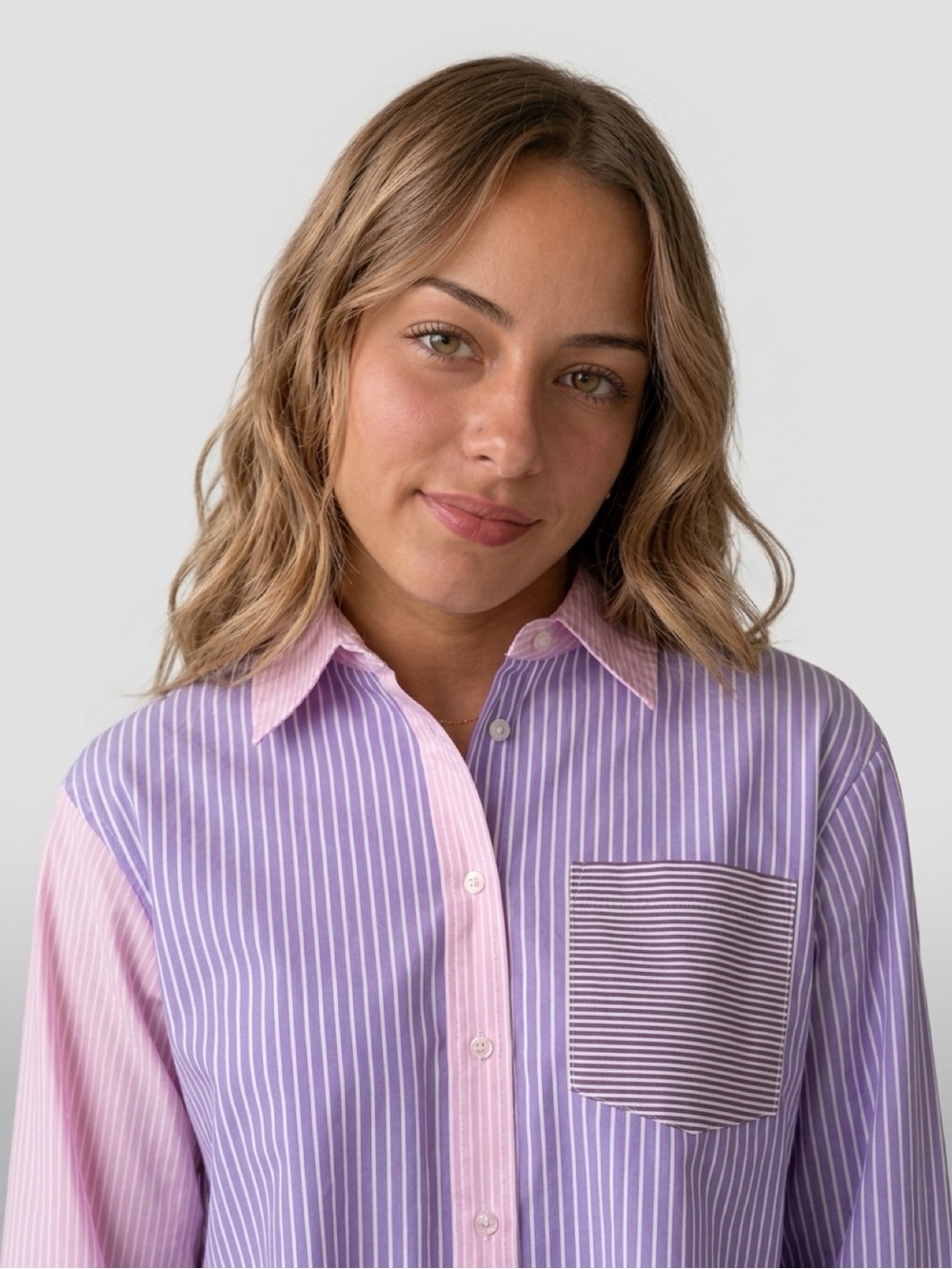 Mango Lavender and Pink Striped Button-Down Shirt